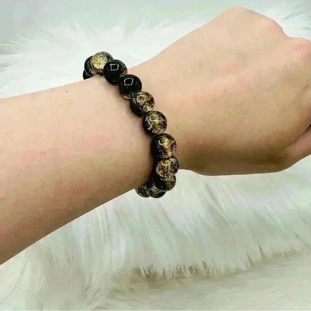 Gold & Black Glass Beaded Bracelet - Picture 3 of 6